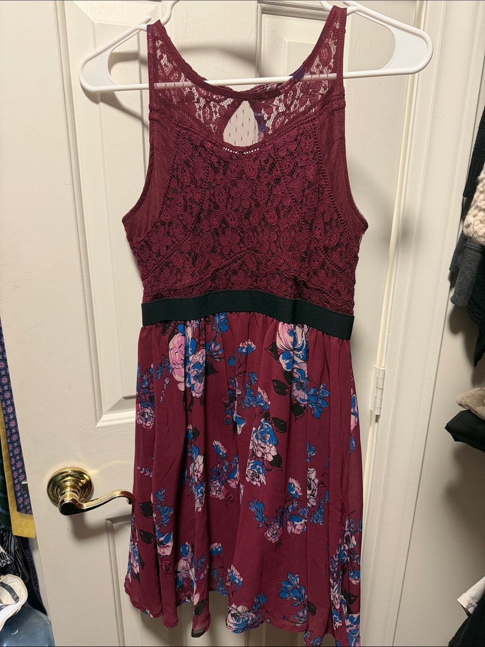 Xhilaration Burgundy Lace Floral Tank Dress